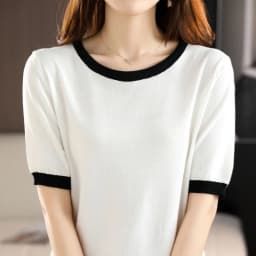 Summer New Ice Silk T-Shirt Female Loose Round Neck Color Matching Short Sleeve Joker Slim Knitted Cotton And Linen Half Sleeve