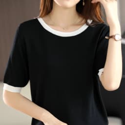 Summer New Ice Silk T-Shirt Female Loose Round Neck Color Matching Short Sleeve Joker Slim Knitted Cotton And Linen Half Sleeve