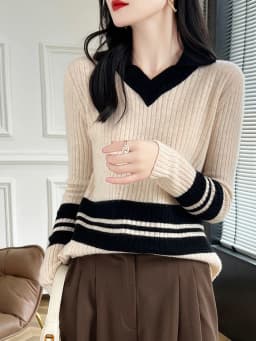 Autumn Winter New Cashmere Sweater 100% Wool Clothing Tops Women V-Neck Knit Pullover Korean Slim fit Long Sleeved Lapel Sweater