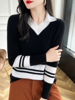 Autumn Winter New Cashmere Sweater 100% Wool Clothing Tops Women V-Neck Knit Pullover Korean Slim fit Long Sleeved Lapel Sweater