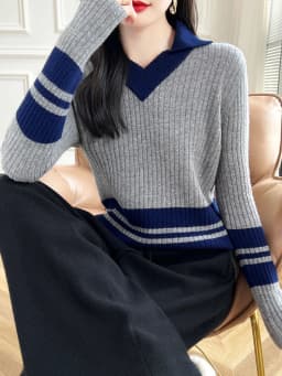 Autumn Winter New Cashmere Sweater 100% Wool Clothing Tops Women V-Neck Knit Pullover Korean Slim fit Long Sleeved Lapel Sweater