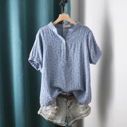New Summer Cotton Yarn Short Sleeve Shirt V Neck Printed Tops Girl Casual Loose Versatile Commute Blouse 2024 Autumn T471135QC