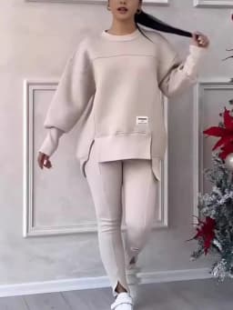Women's Casual Sweatshirt Sports Set Autumn Winter Fashion Solid Loose Irregular Sweatshirt Top And Slim Trouser Two Piece Sets
