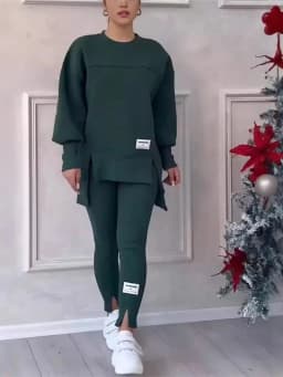 Women's Casual Sweatshirt Sports Set Autumn Winter Fashion Solid Loose Irregular Sweatshirt Top And Slim Trouser Two Piece Sets