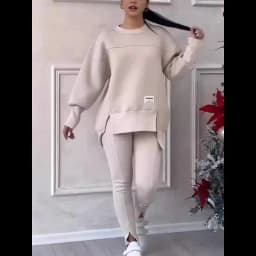 Women's Casual Sweatshirt Sports Set Autumn Winter Fashion Solid Loose Irregular Sweatshirt Top And Slim Trouser Two Piece Sets