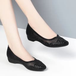 Breathable Rhinestone Cutout Mesh Shoes with Heels Summer 2024 Women's Round Head Soft Leather Sandals For Office Mom Wedding