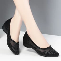 Breathable Rhinestone Cutout Mesh Shoes with Heels Summer 2024 Women's Round Head Soft Leather Sandals For Office Mom Wedding