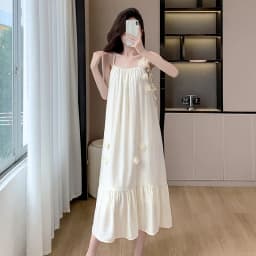 Summer Three-dimensional Flowers Embroidery Loose A-line Halter Dress Women Sleeveless Knee-length Beach Dresses Female