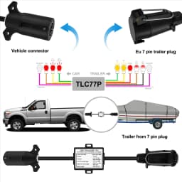 USA to EU Trailer Light Converter US 7-Way Blade Socket to EU 7-Pin Round Plug