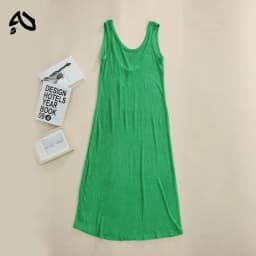 Orange Summer 100% Cotton Women Sleeveless Dress Green Long Dresses Chic Casual A-Line Beach Sundress