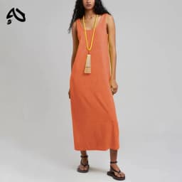 Orange Summer 100% Cotton Women Sleeveless Dress Green Long Dresses Chic Casual A-Line Beach Sundress