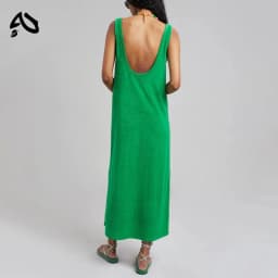 Orange Summer 100% Cotton Women Sleeveless Dress Green Long Dresses Chic Casual A-Line Beach Sundress