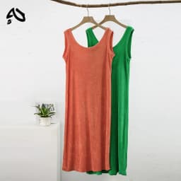 Orange Summer 100% Cotton Women Sleeveless Dress Green Long Dresses Chic Casual A-Line Beach Sundress