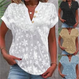 2024 Spring Summer Simple Solid Color V Neck Shirt Top Eleant Women Fashion White Short Sleeve Casual Slim Blouse Top
