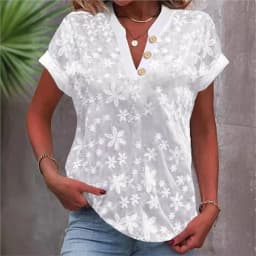2024 Spring Summer Simple Solid Color V Neck Shirt Top Eleant Women Fashion White Short Sleeve Casual Slim Blouse Top