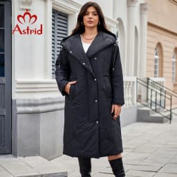 Astrid Fashion Women's Autumn Winter Parka Plus Size Woman Clothing Long Loose Padding Warm Hood Lady Quilted Jacket Coats Belt