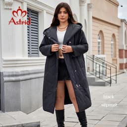 Astrid Fashion Women's Autumn Winter Parka Plus Size Woman Clothing Long Loose Padding Warm Hood Lady Quilted Jacket Coats Belt