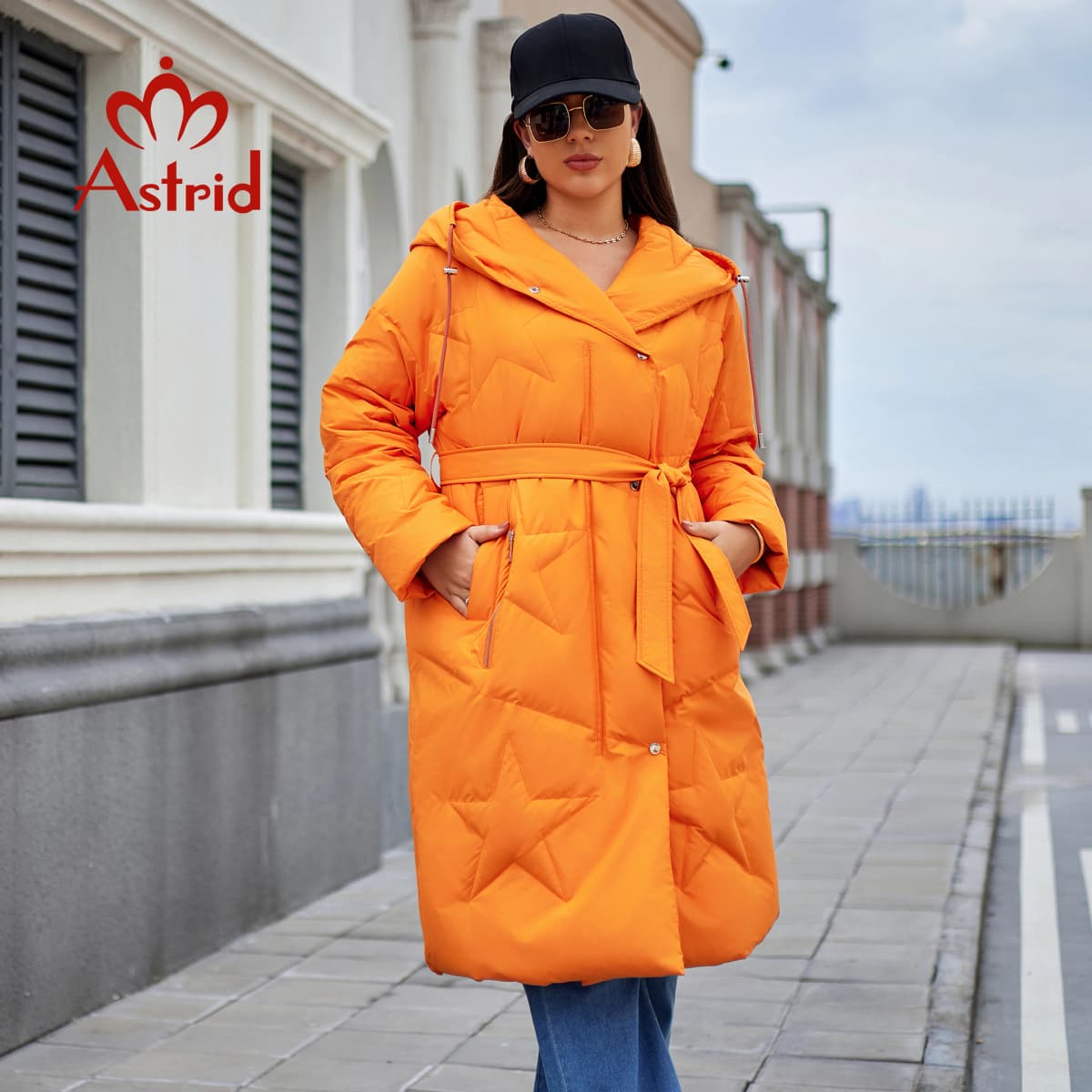 Astrid Fashion Women's Autumn Winter Parka Plus Size Woman Clothing Long Loose Padding Warm Hood Lady Quilted Jacket Coats Belt