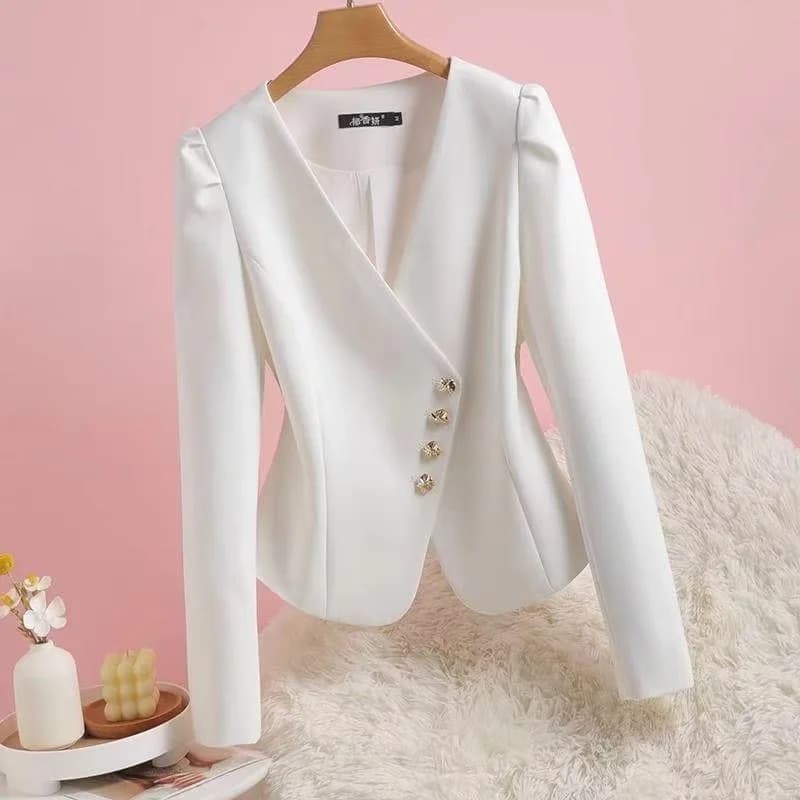 Collarless Suit Jacket Female Spring Autumn 2024 New Bubble Sleeve Blazer Coat Design Sense Outerwear Short Fashion Top Women
