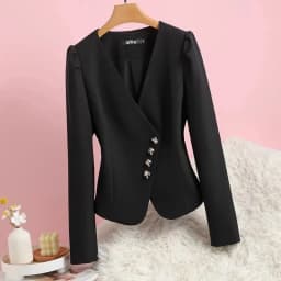 Collarless Suit Jacket Female Spring Autumn 2024 New Bubble Sleeve Blazer Coat Design Sense Outerwear Short Fashion Top Women