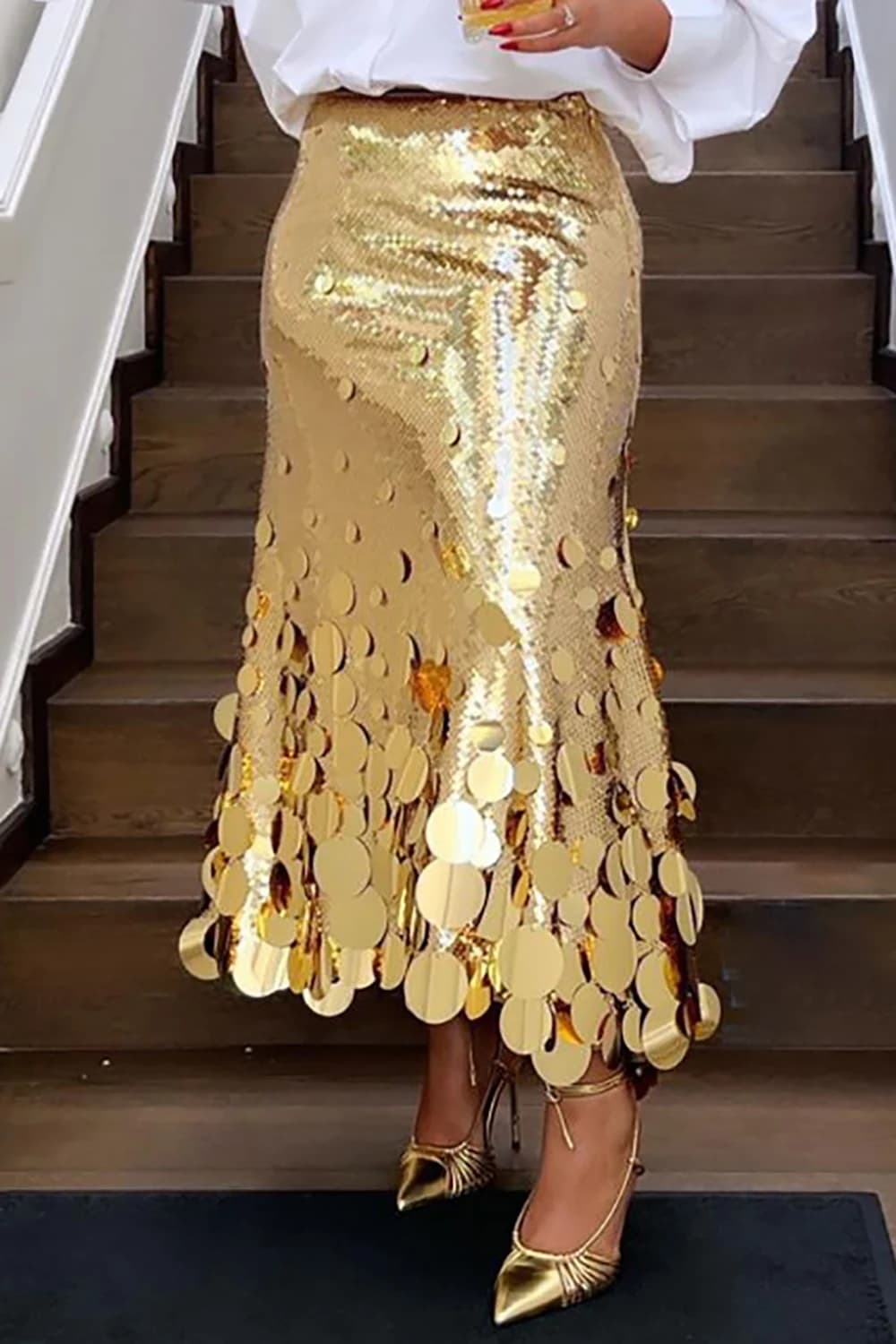 Women Sequin Skirt Elegant Shiny Tassel High Waist Mirror Sequin Skirt Casual Party Club A-Line Fashion Streetwear Skirts 2024