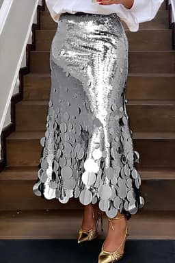 Women Sequin Skirt Elegant Shiny Tassel High Waist Mirror Sequin Skirt Casual Party Club A-Line Fashion Streetwear Skirts 2024