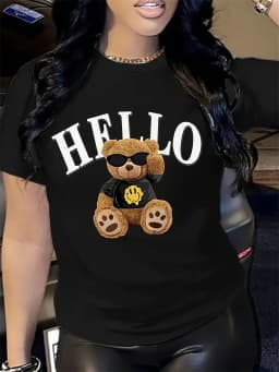 Cartoon Bear Print T-Shirt, Casual Crew Neck Short Sleeve Top For Spring & Summer, Women's Clothing t shirt