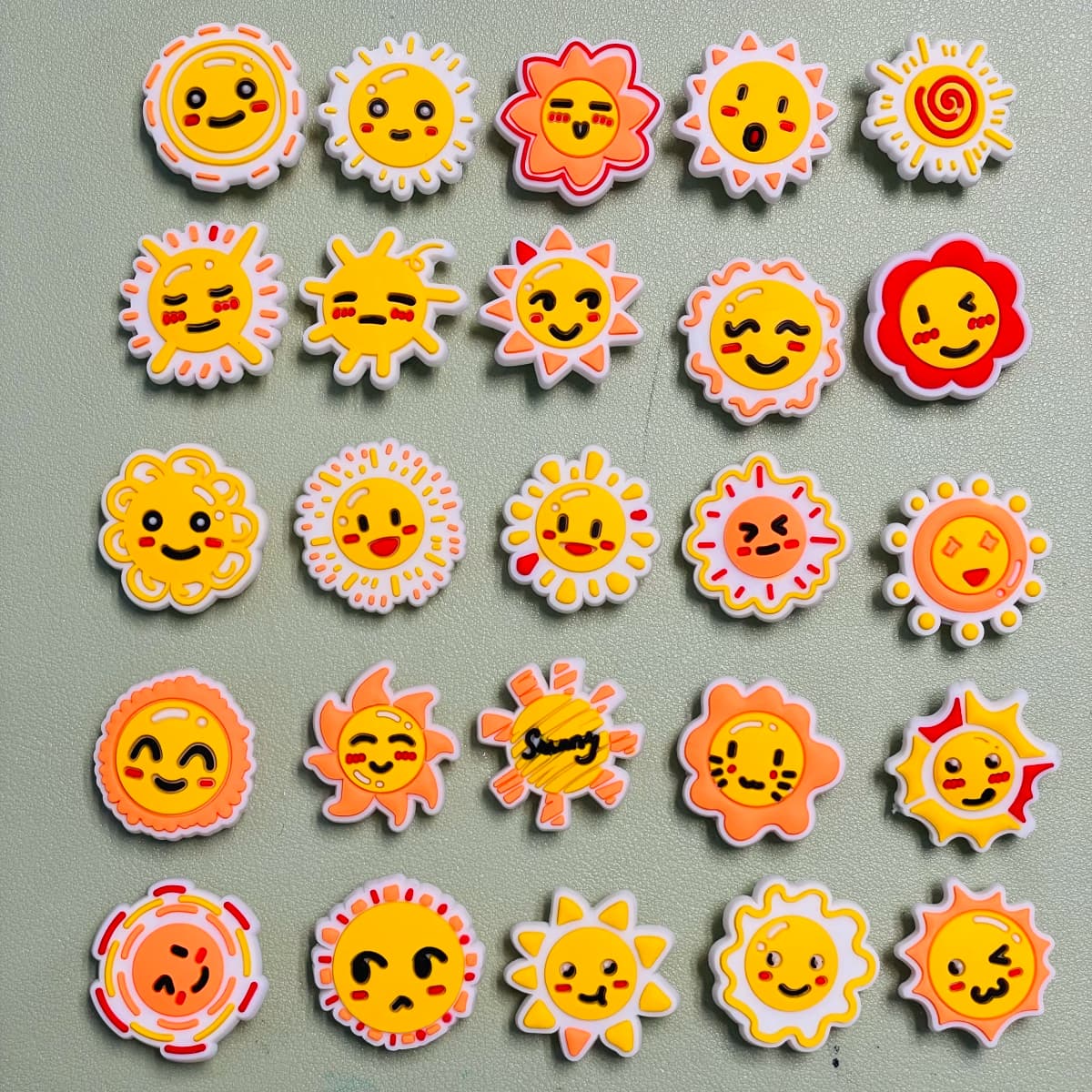 Good Quality 1pcs Kawaii Sun Expression PVC Shoe Charms Sandals Shoes Accessories Shoes Ornament Fit Kids DIY Party Xmas Gift