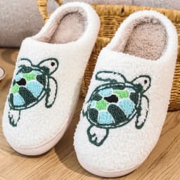 Smile Pop Winter Indoor Comfortable Plush Slippers Cute Cartoon Turtles Fluffy Cotton Slippers Non-slip Warm Household Slippers