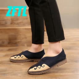 ZFTL Men loafers Men's canvas shoes slip-on traditional Chinese hand-knitted shoes big size Chinese style linen loafer shoes 109