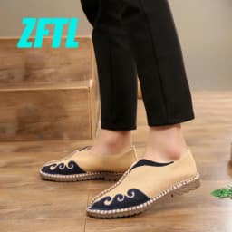 ZFTL Men loafers Men's canvas shoes slip-on traditional Chinese hand-knitted shoes big size Chinese style linen loafer shoes 109