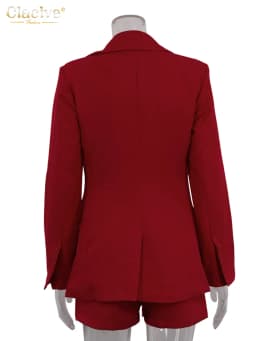Clacive Fashion Loose Red Office Shorts Sets For Women 2 Pieces Elegant Long Sleeve Blazer With High Waist Shorts Set Female