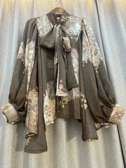 Autumn Loose Print Shirt For Women Lace-up Bow Collar Long Sleeve Floral Vintage Party Shirt Fashion Designer Clothes New 2024