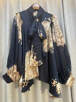 Autumn Loose Print Shirt For Women Lace-up Bow Collar Long Sleeve Floral Vintage Party Shirt Fashion Designer Clothes New 2024