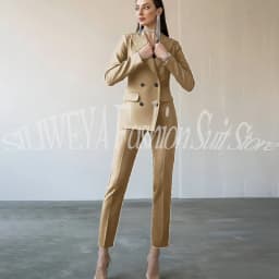 Fashion Chic Burgundy Red Purple Women Suit Double Breasted 2 Piece Jacket Pants Blazer Set Slim Fit Office Lady Female Clothing