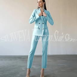 Fashion Chic Burgundy Red Purple Women Suit Double Breasted 2 Piece Jacket Pants Blazer Set Slim Fit Office Lady Female Clothing