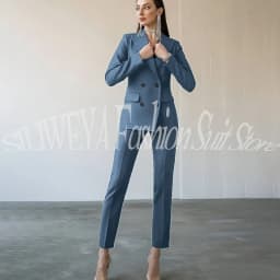 Fashion Chic Burgundy Red Purple Women Suit Double Breasted 2 Piece Jacket Pants Blazer Set Slim Fit Office Lady Female Clothing