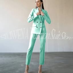 Fashion Chic Burgundy Red Purple Women Suit Double Breasted 2 Piece Jacket Pants Blazer Set Slim Fit Office Lady Female Clothing