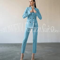 Fashion Chic Burgundy Red Purple Women Suit Double Breasted 2 Piece Jacket Pants Blazer Set Slim Fit Office Lady Female Clothing