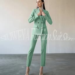Fashion Chic Burgundy Red Purple Women Suit Double Breasted 2 Piece Jacket Pants Blazer Set Slim Fit Office Lady Female Clothing