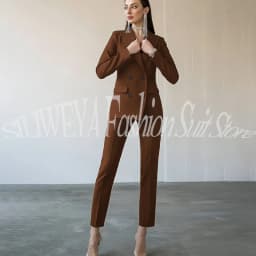 Fashion Chic Burgundy Red Purple Women Suit Double Breasted 2 Piece Jacket Pants Blazer Set Slim Fit Office Lady Female Clothing