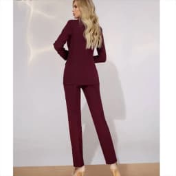 Fashion Chic Burgundy Red Purple Women Suit Double Breasted 2 Piece Jacket Pants Blazer Set Slim Fit Office Lady Female Clothing