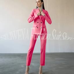 Fashion Chic Burgundy Red Purple Women Suit Double Breasted 2 Piece Jacket Pants Blazer Set Slim Fit Office Lady Female Clothing