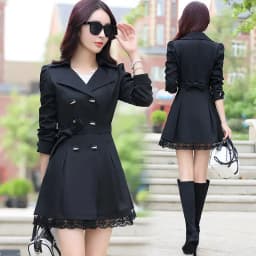 2024 Spring Trench Coat for Women Streetwear Turn-Down Collar Double Breasted Black Coats Female 3Xl Women Clothes