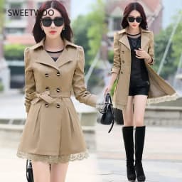 2024 Spring Trench Coat for Women Streetwear Turn-Down Collar Double Breasted Black Coats Female 3Xl Women Clothes
