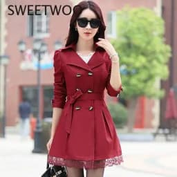 2024 Spring Trench Coat for Women Streetwear Turn-Down Collar Double Breasted Black Coats Female 3Xl Women Clothes