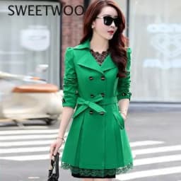 2024 Spring Trench Coat for Women Streetwear Turn-Down Collar Double Breasted Black Coats Female 3Xl Women Clothes