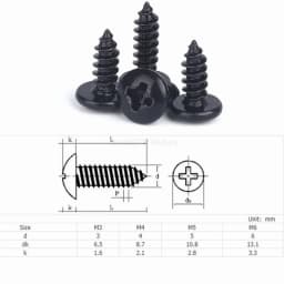 50pcs/25pcs M3 M4 M5*L Steel with Black Phillips Truss Head (Cross Recessed Mushroom Head) Self Tapping Screws