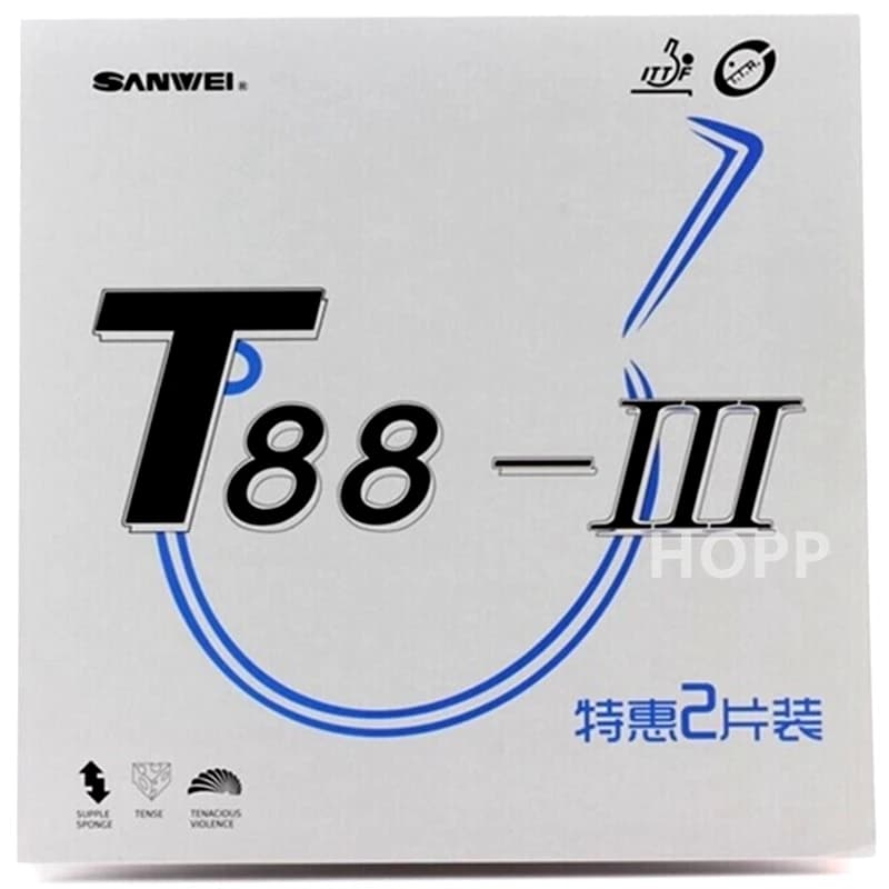 SANWEI T88 III (T88-3) Table Tennis Rubber (Half-sticky, loop) with Sponge Pimples In Original SANWEI Ping Pong Rubber
