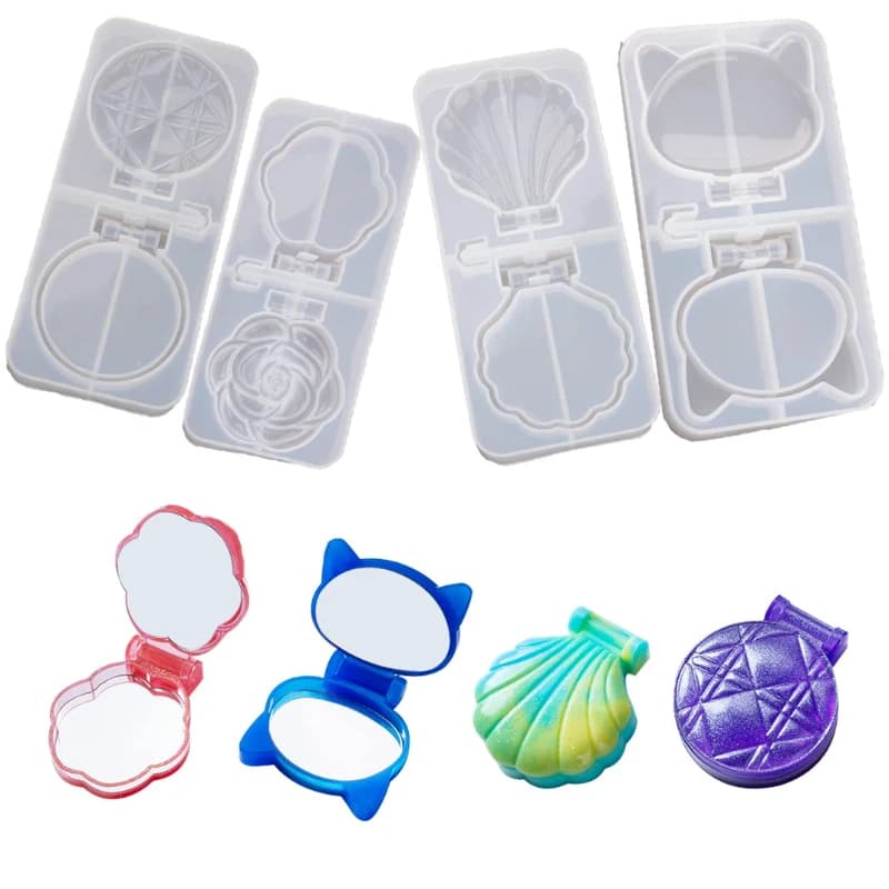 makeup mirror DIY Epoxy Resin Tray cat shell rhombic rose makeup folding mirror Storage Box Jewelry Cute Silicone Mold for resin